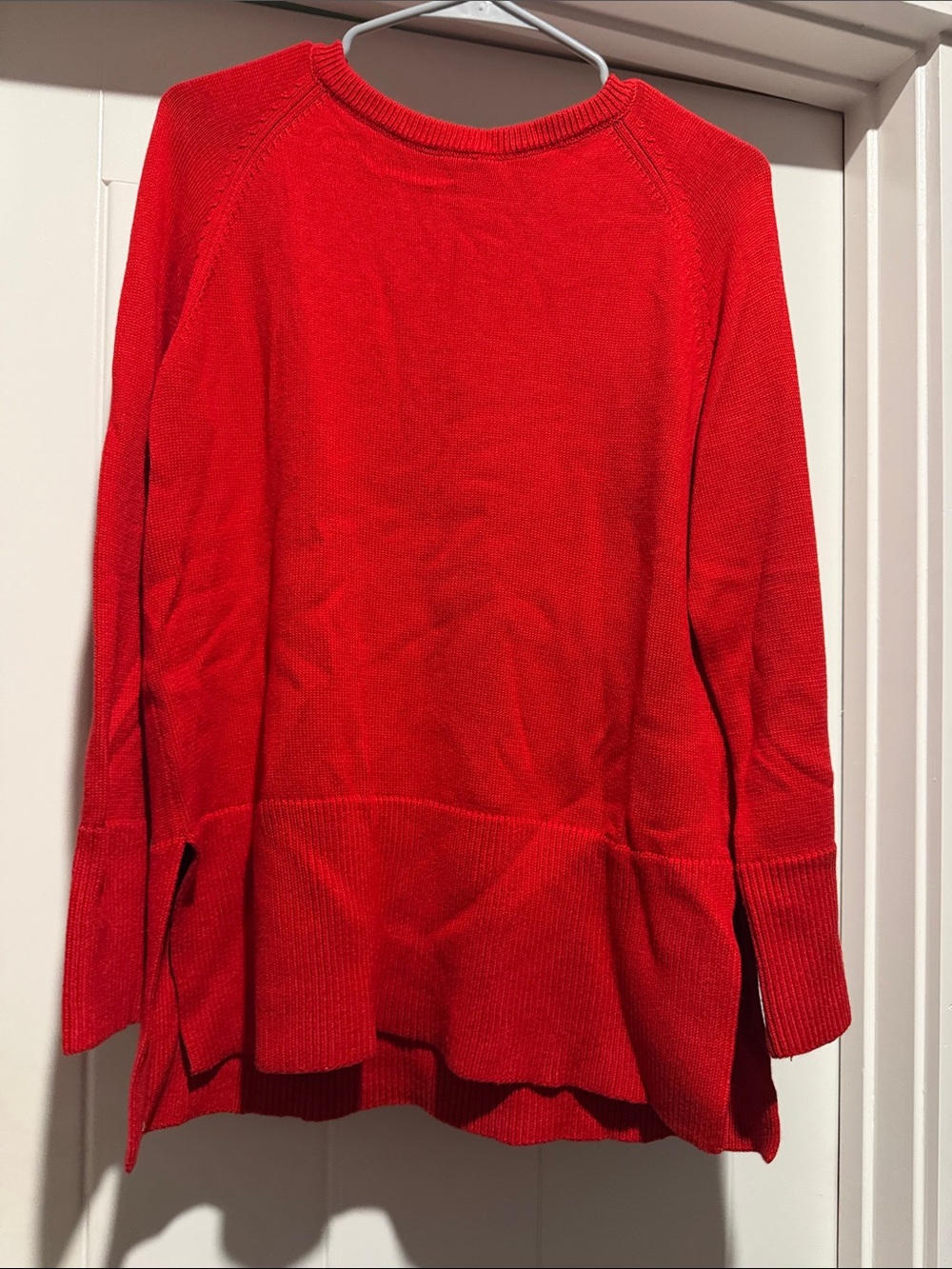 Women's Red Crewneck Knit Sweater with Side Slits